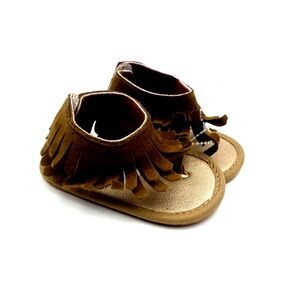 Baby Fringe Sandals Size 2 Girls Brown Summer Shoes Fabric Moccasins